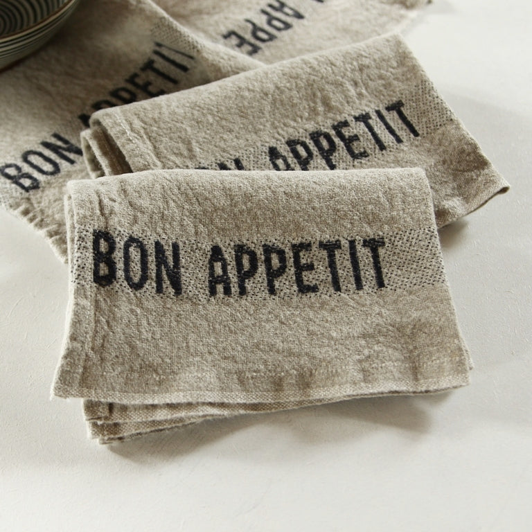 Linen napkin Bon Appétit linen/black Charvet Editions Peter Fields