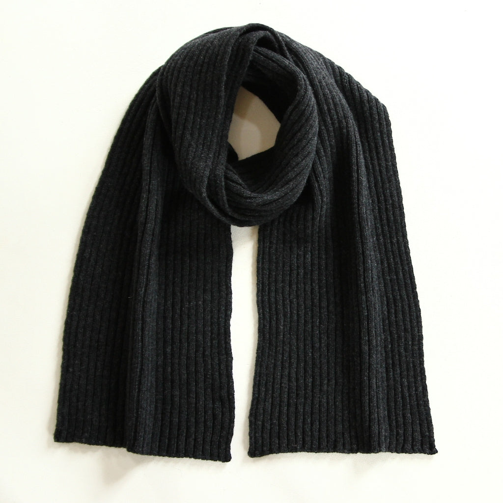 Ribbed Lambswool Scarf - Charcoal
