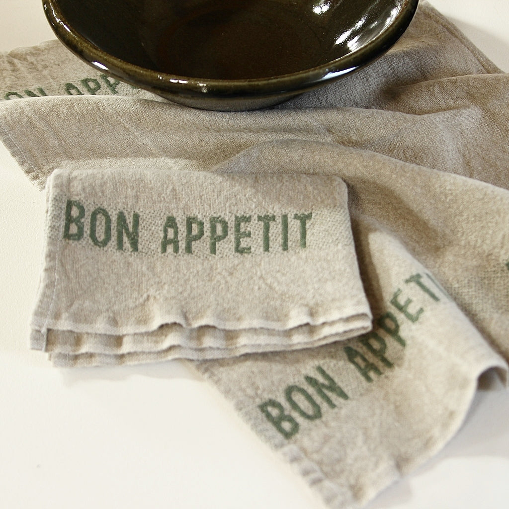 Linen Serviette Bon Appétit - linen/khaki
