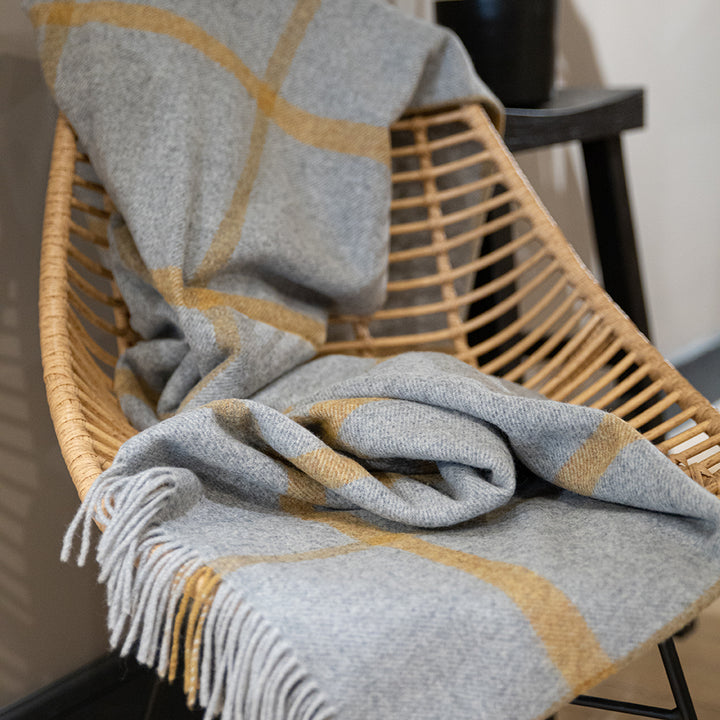 Merino Lambswool Blanket - Grey Mustard Check
