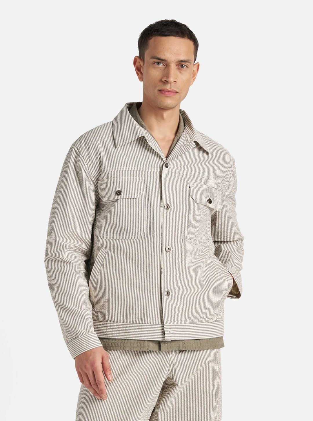 SALE - Trucker Jacket in Gray Derby Stripe