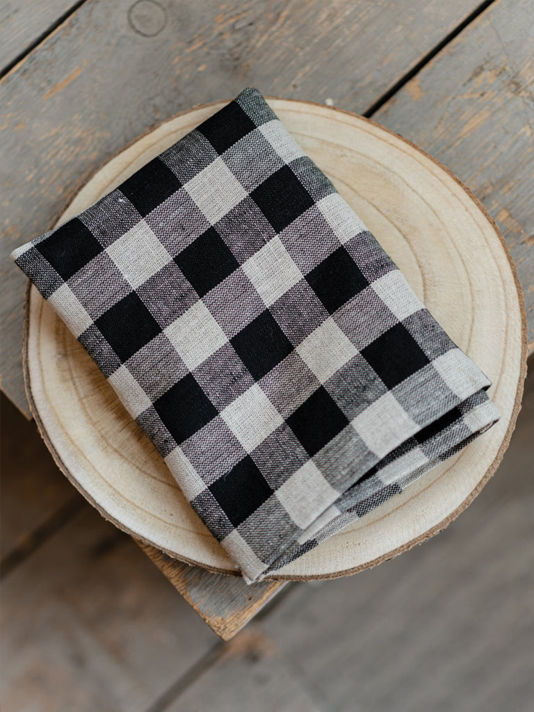 Linen Tea Towel - natural/black check