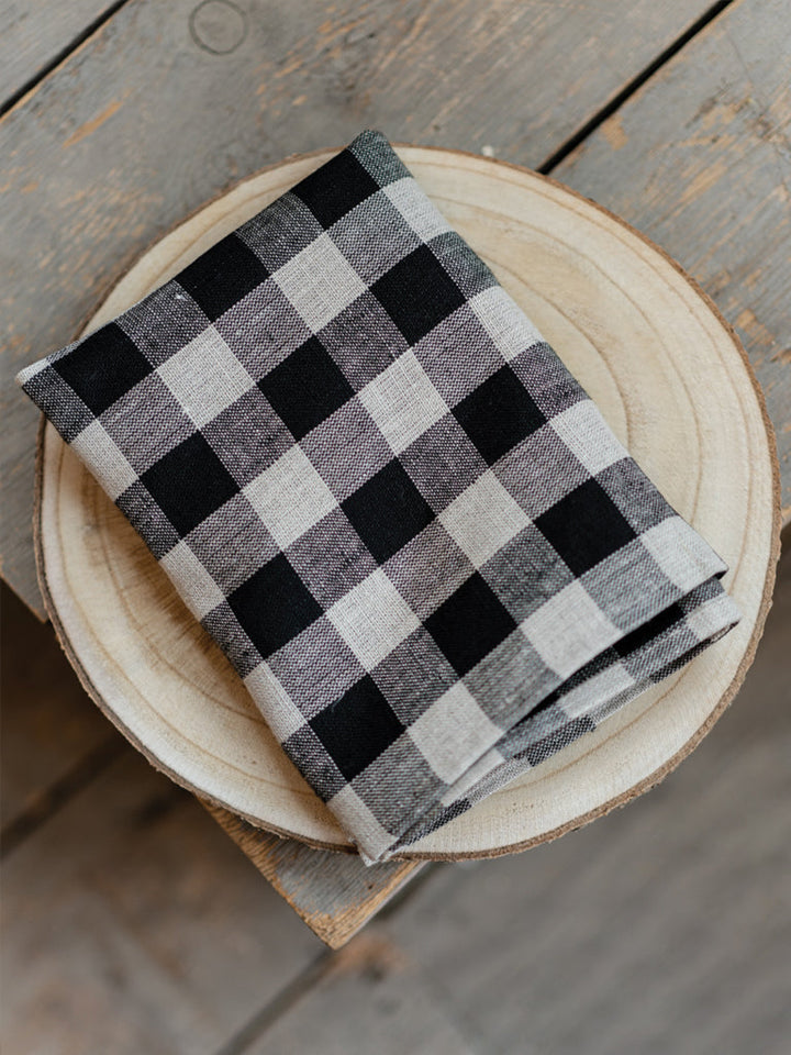 Linen Tea Towel - natural/black check