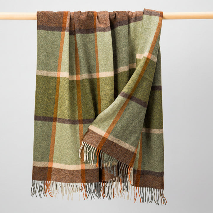 Large Lambswool Throw - Green Brown Orange
