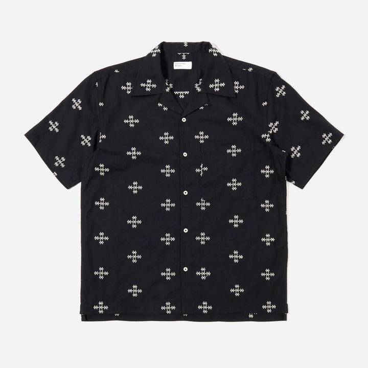 Camp Shirt - Black Embroidered Diamond
