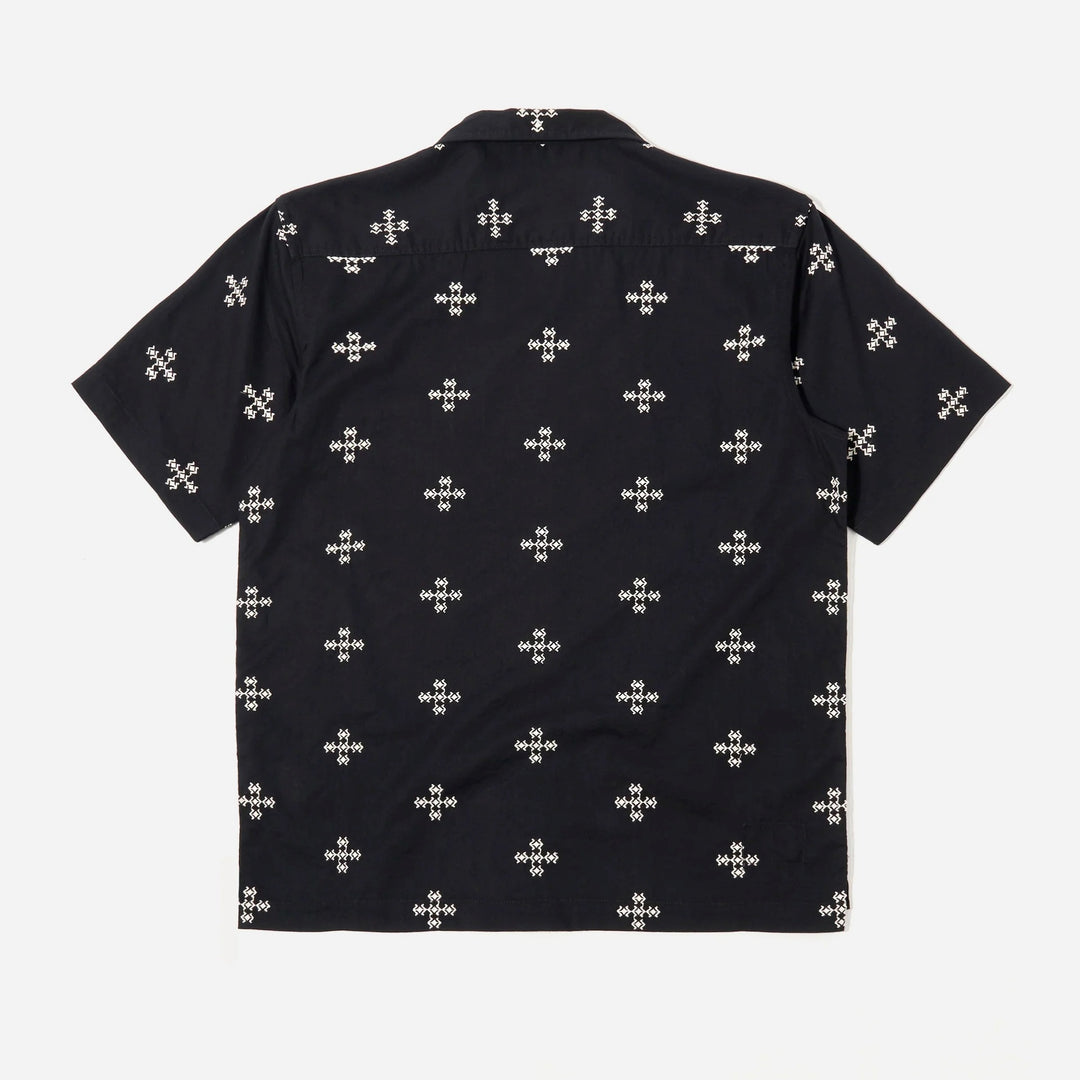 Camp Shirt - Black Embroidered Diamond