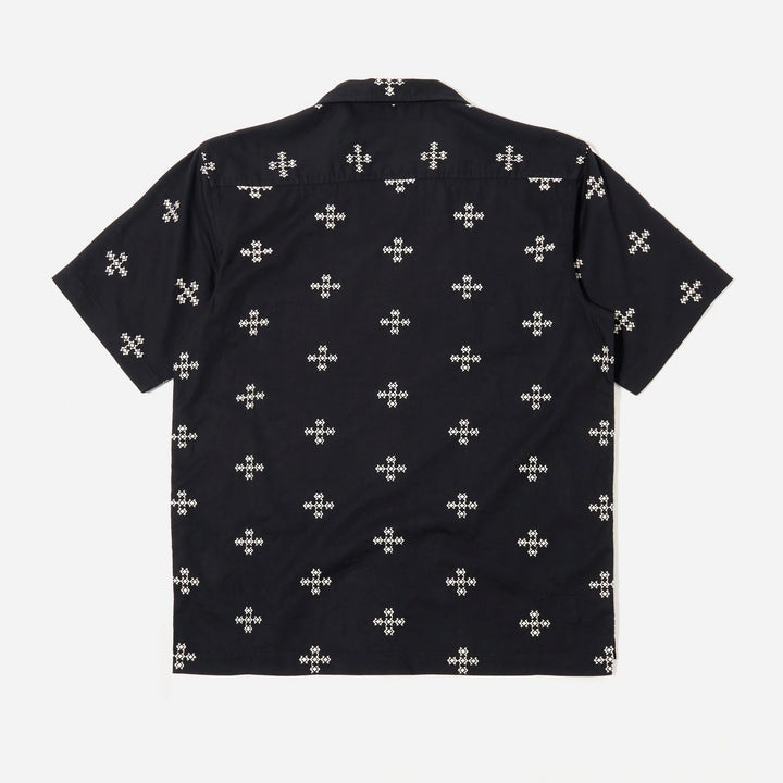 Camp Shirt - Black Embroidered Diamond