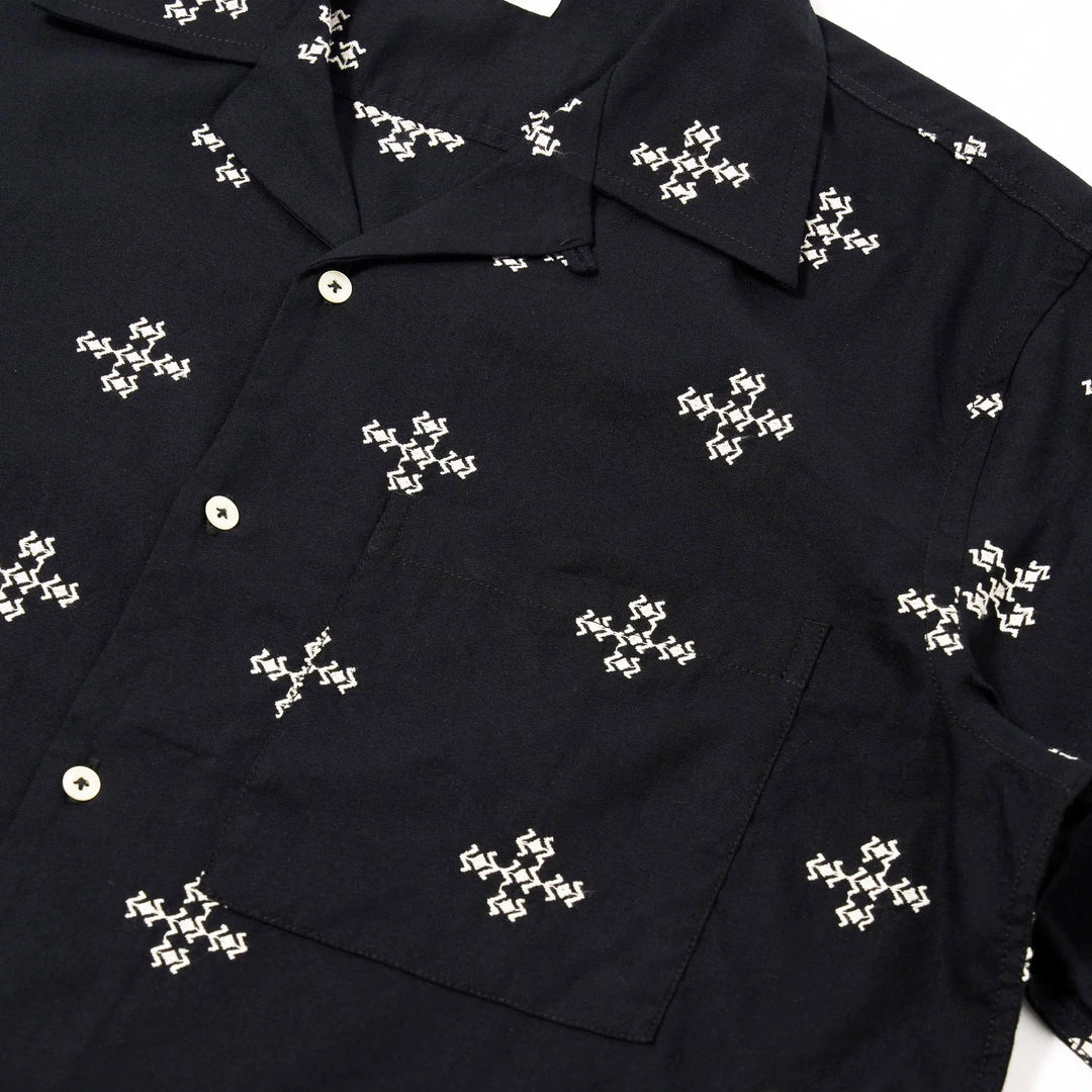 Camp Shirt - Black Embroidered Diamond
