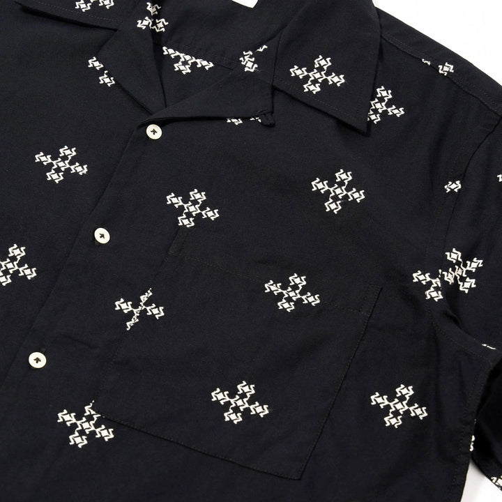 Camp Shirt - Black Embroidered Diamond