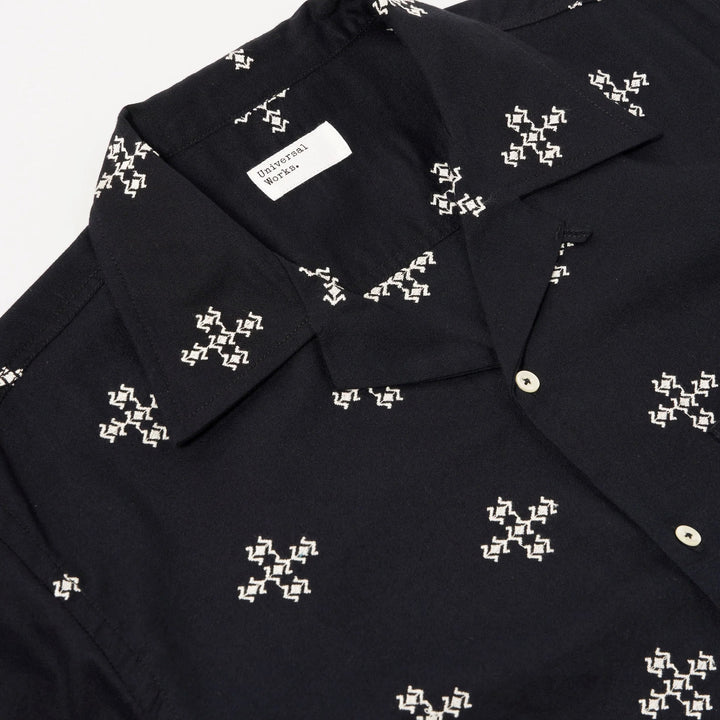 Camp Shirt - Black Embroidered Diamond