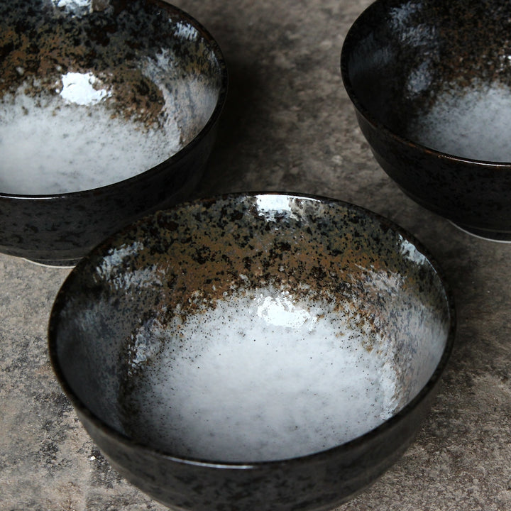 Glossy Black Japanese Bowl - Set of 4