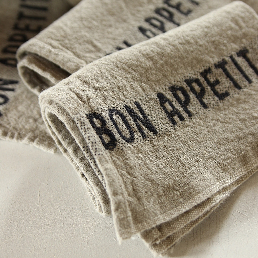 Linen napkin Bon Appétit - linen/black