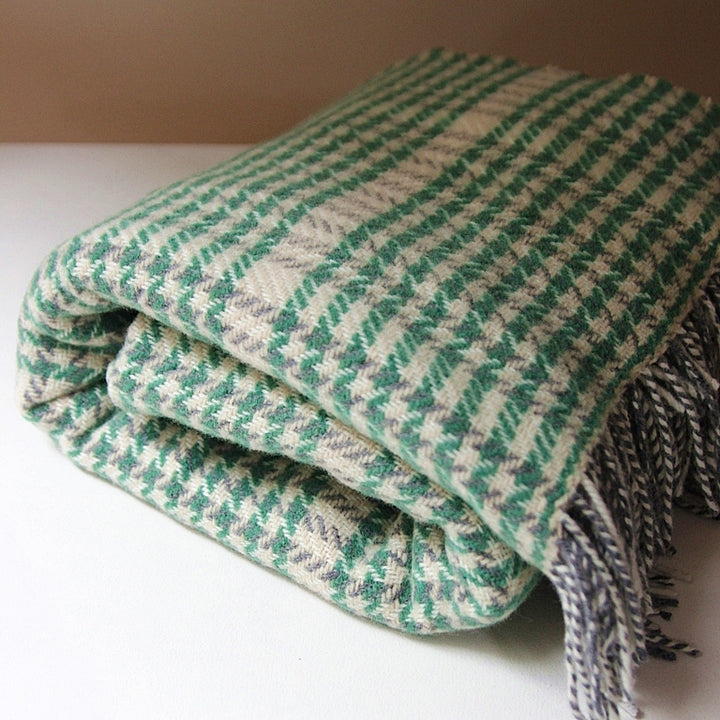 Merino/Cashmere Throw - Green Cream Herringbone