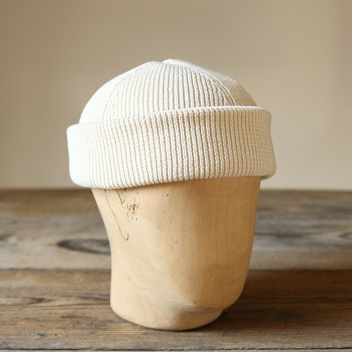 Watch Cap in Ecru Cotton Rib