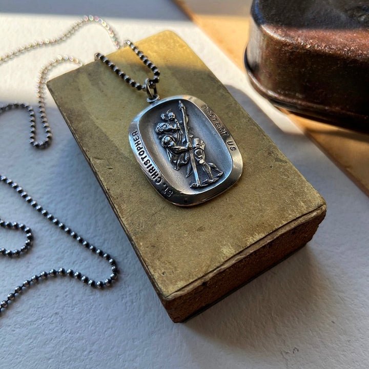 St. Christopher Anhänger - Sterling Silber mit Kugelkette
