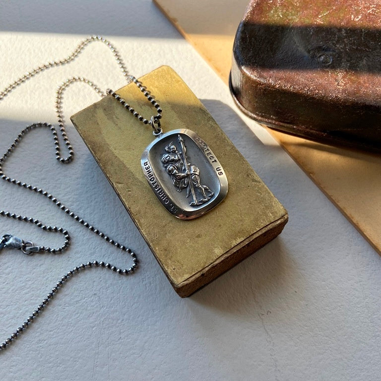 St. Christopher Anhänger - Sterling Silber mit Kugelkette