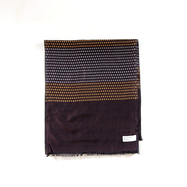 Silk Jacquard Scarf – Brown/Sky/Gold