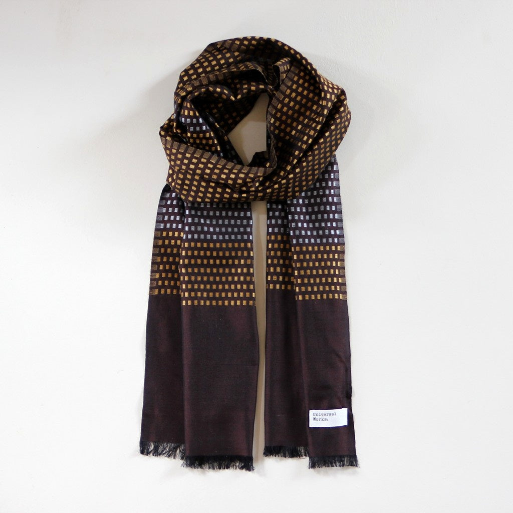 Silk Jacquard Scarf – Brown/Sky/Gold