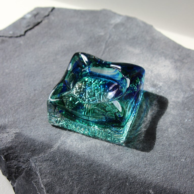 Pukeberg Ice Glass Aschenbecher – Blue & Green, 1970er Jahre