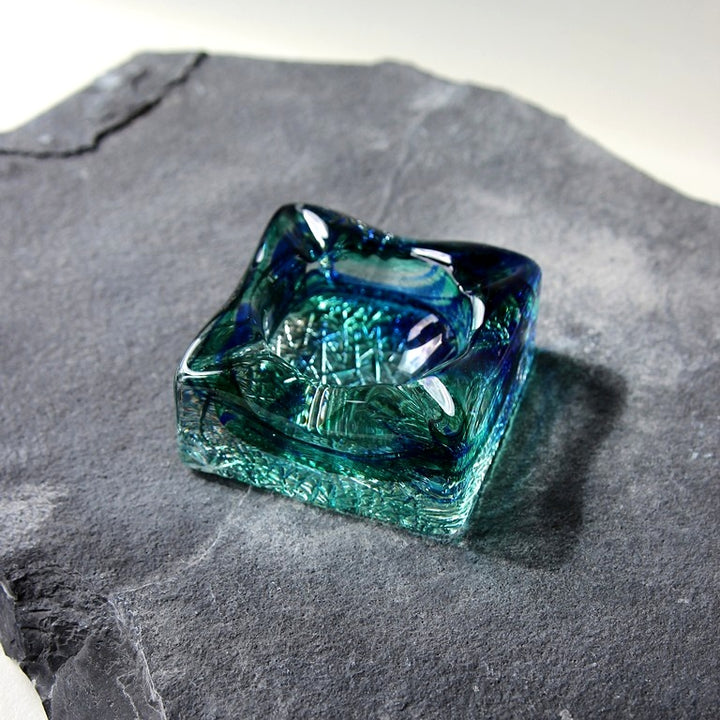 Pukeberg Ice Glass Aschenbecher – Blue & Green, 1970er Jahre