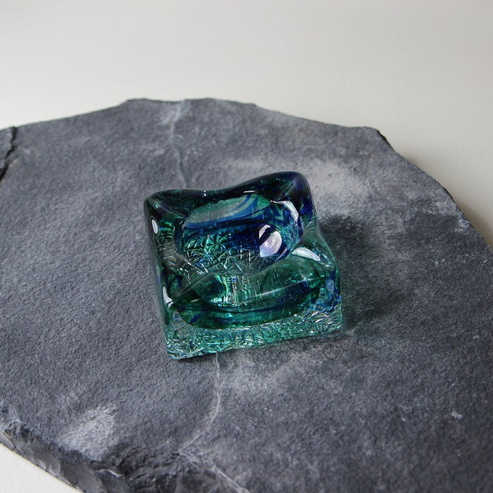 Pukeberg Ice Glass Aschenbecher – Blue & Green, 1970er Jahre
