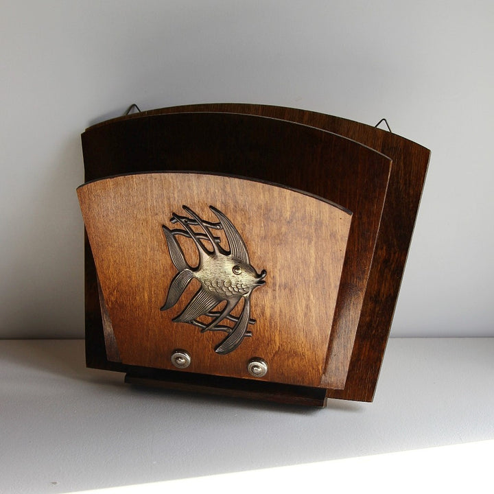 Briefhalter aus Holz mit Fischmotiv – 1950er/60er Jahre