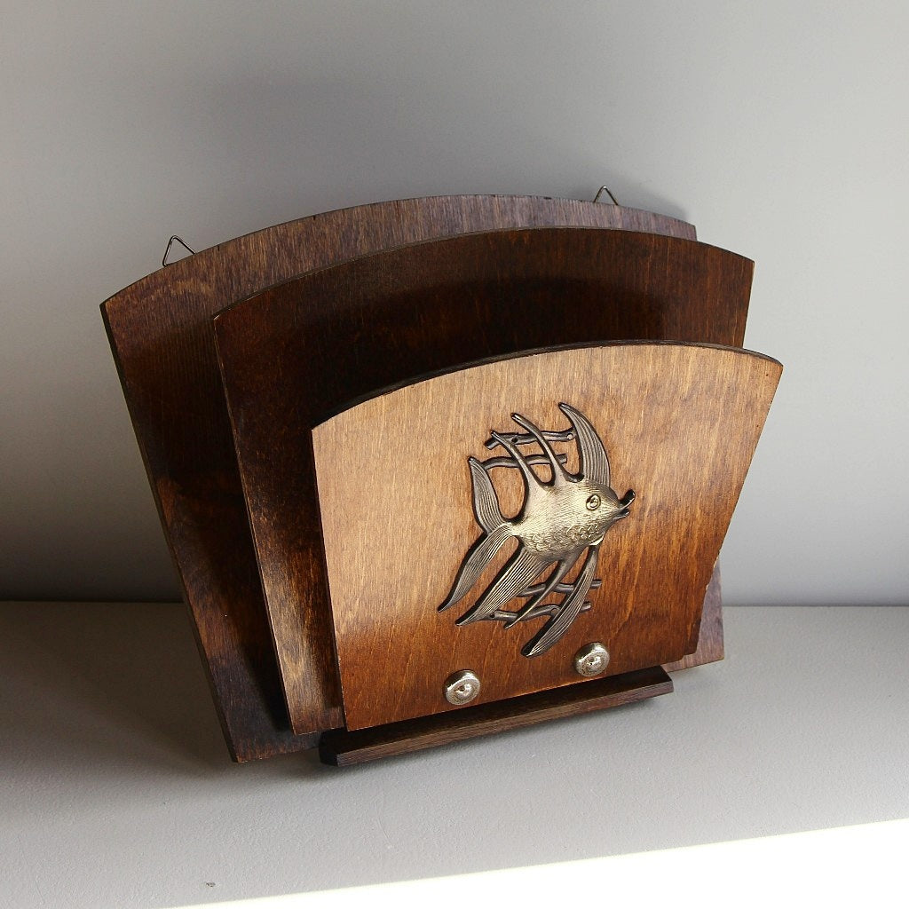 Briefhalter aus Holz mit Fischmotiv – 1950er/60er Jahre