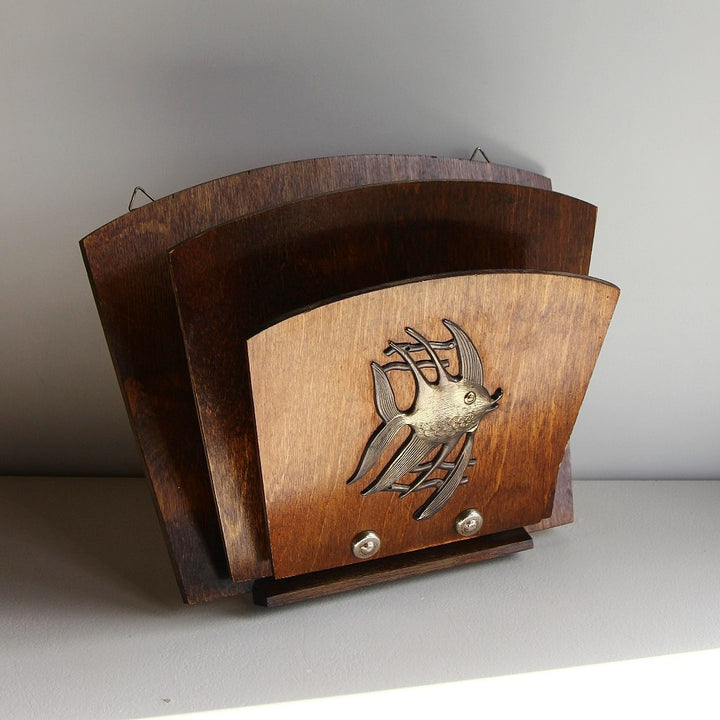 Briefhalter aus Holz mit Fischmotiv – 1950er/60er Jahre