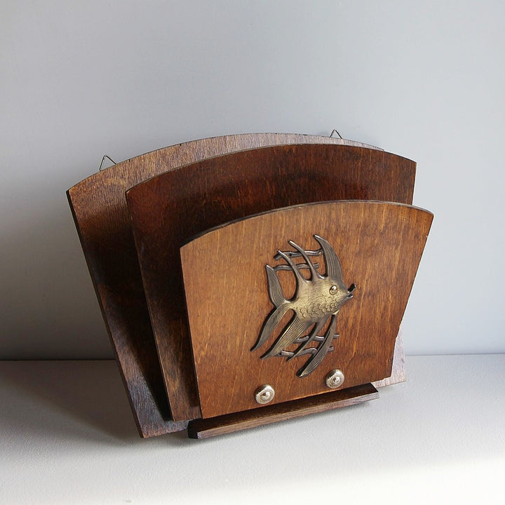 Briefhalter aus Holz mit Fischmotiv – 1950er/60er Jahre