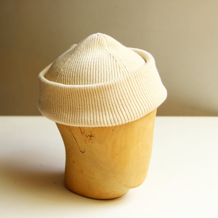 Watch Cap in Ecru Cotton Rib