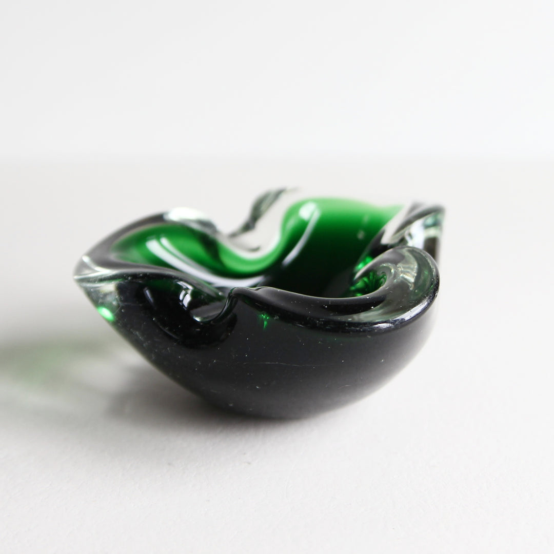 Murano Glas-Aschenbecher – Grünes Sommerso-Glas, 1960er/70er Jahre