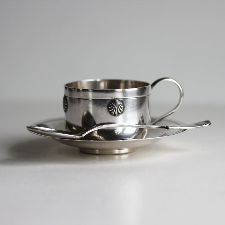 J. Galand Mokkatasse mit Untertasse und Löffel – Belgien, 1930er Jahre