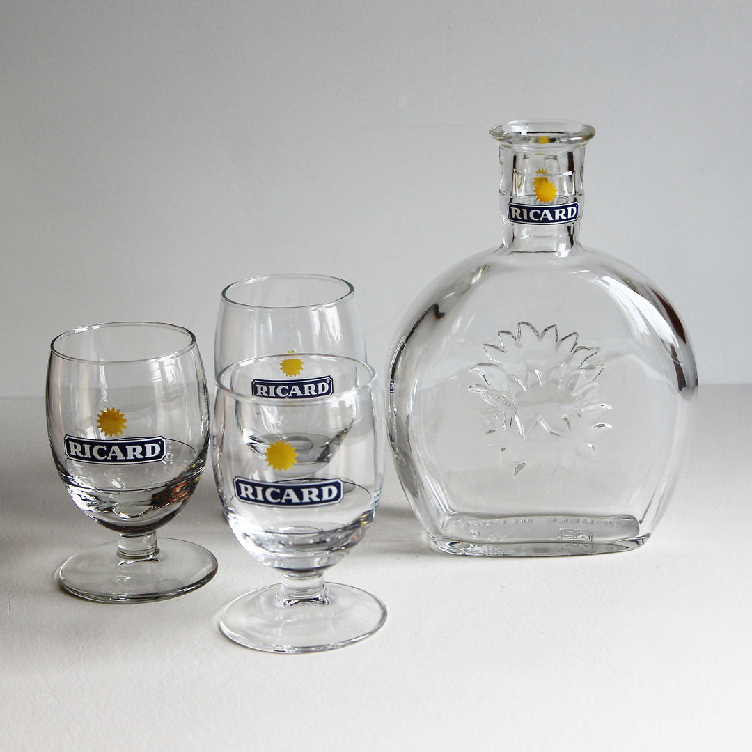 Carafe à pastis Ricard avec 3 verres – Ensemble vintage de France
