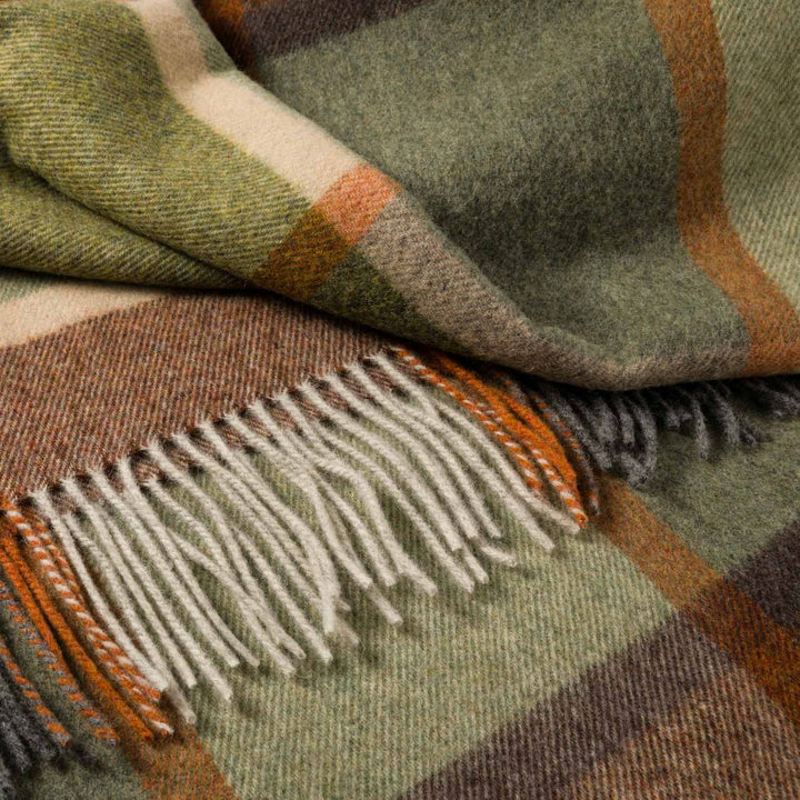 Large Lambswool Throw - Green Brown Orange