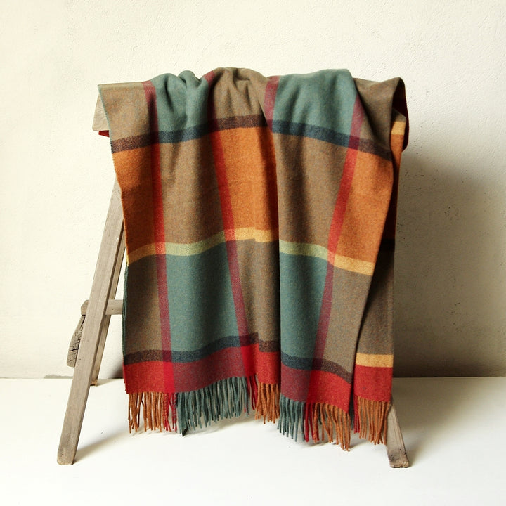 Large Irish Blanket - Petrol Grey Orange