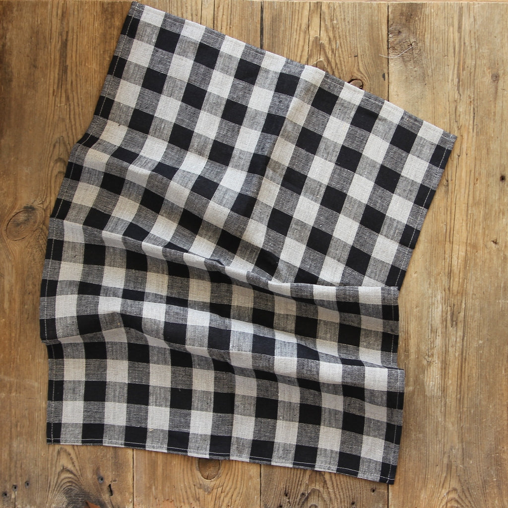 Linen Tea Towel - natural/black check