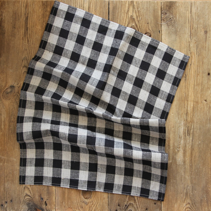 Linen Tea Towel - natural/black check