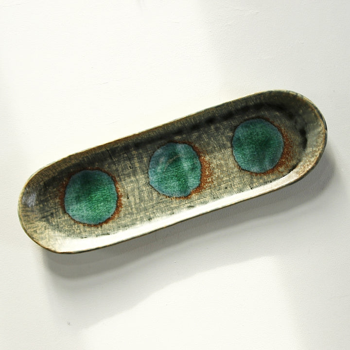 Long Ceramic Plate – Turquoise Circles