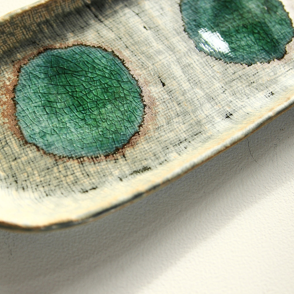 Long Ceramic Plate – Turquoise Circles