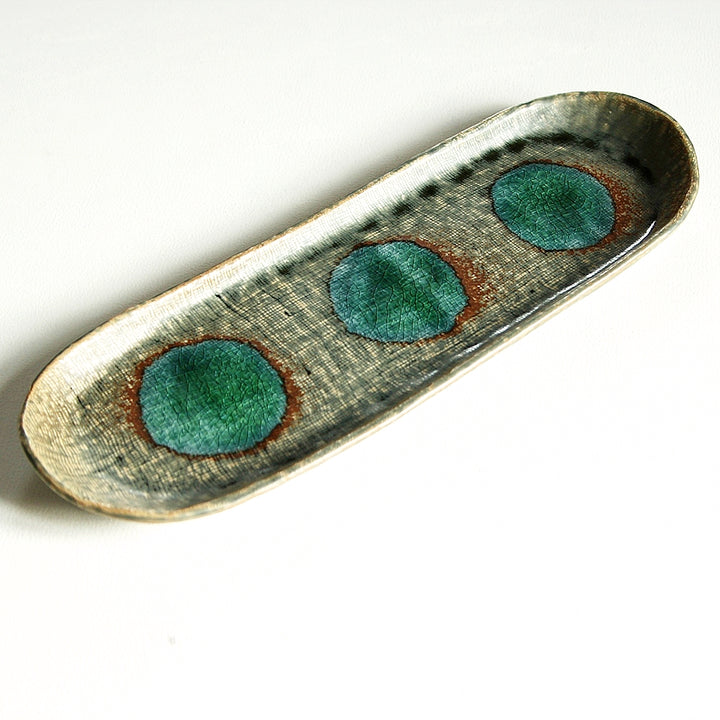Long Ceramic Plate – Turquoise Circles