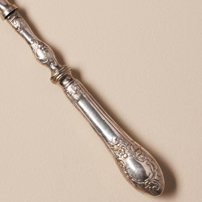 Edle Lupe mit Griff im Stil antiken Bestecks und klarer Glaslinse.