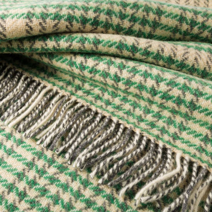 Merino/Cashmere Throw - Green Cream Herringbone