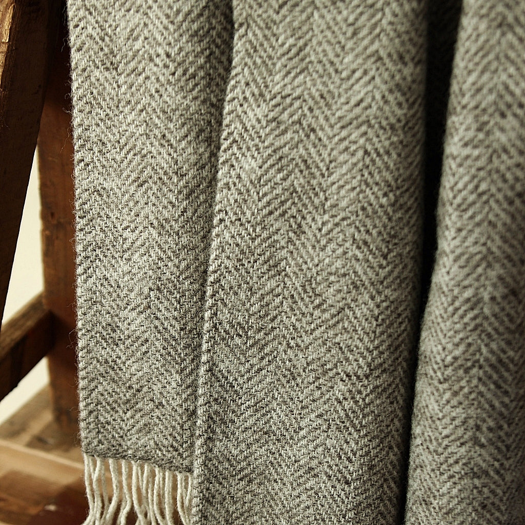 Natural Wool Eco Blanket - Pale Grey Herringbone