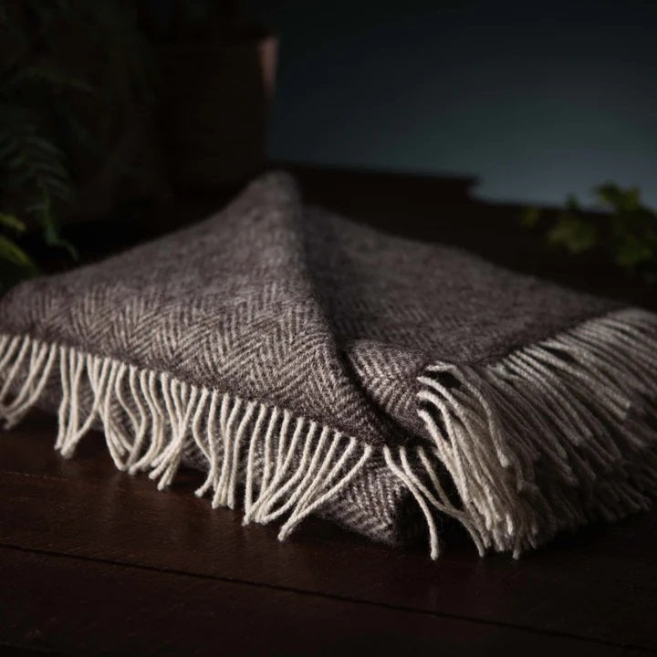 Natural Wool Eco Blanket - Pale Grey Herringbone