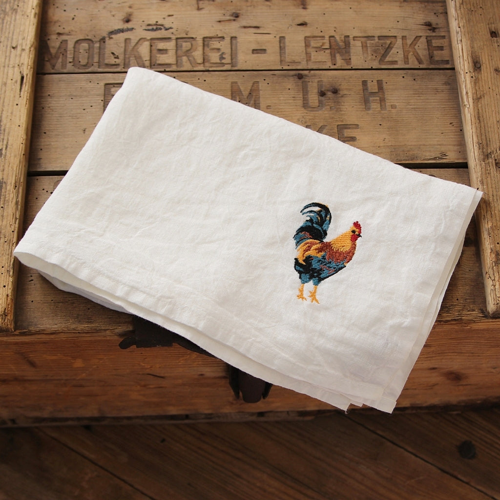 Linen Tea Towel Bistrot Coq - blanc