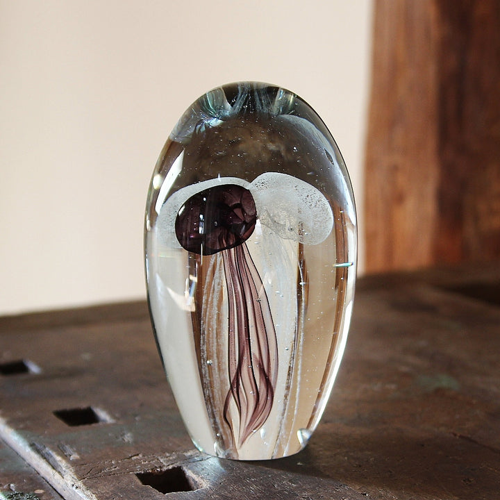 Three Jellyfishes Paperweight in white &amp; purple