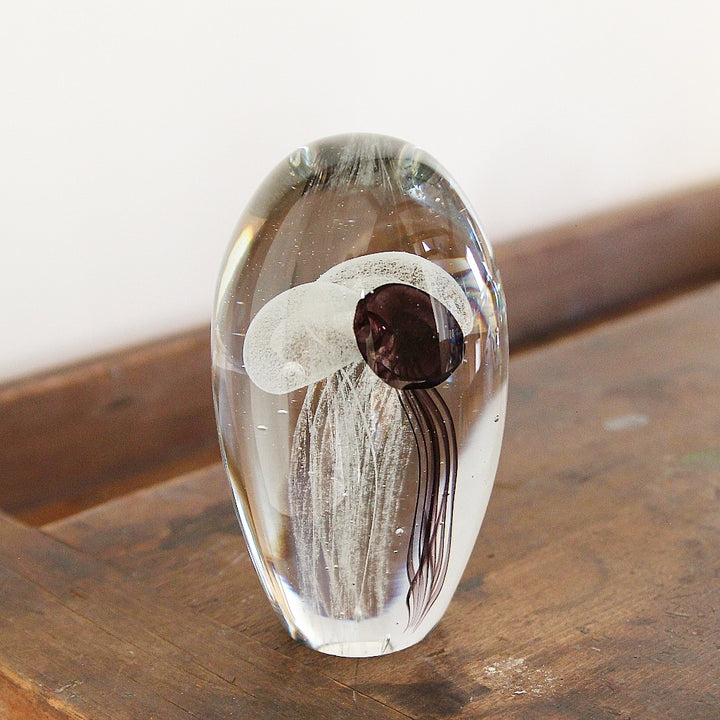 Three Jellyfishes Paperweight in white &amp; purple