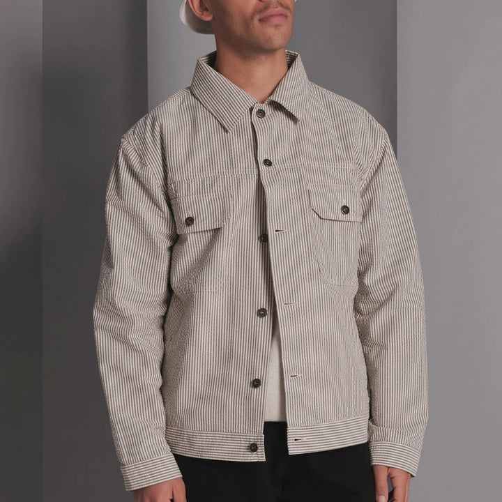 SALE - Trucker Jacket in Gray Derby Stripe