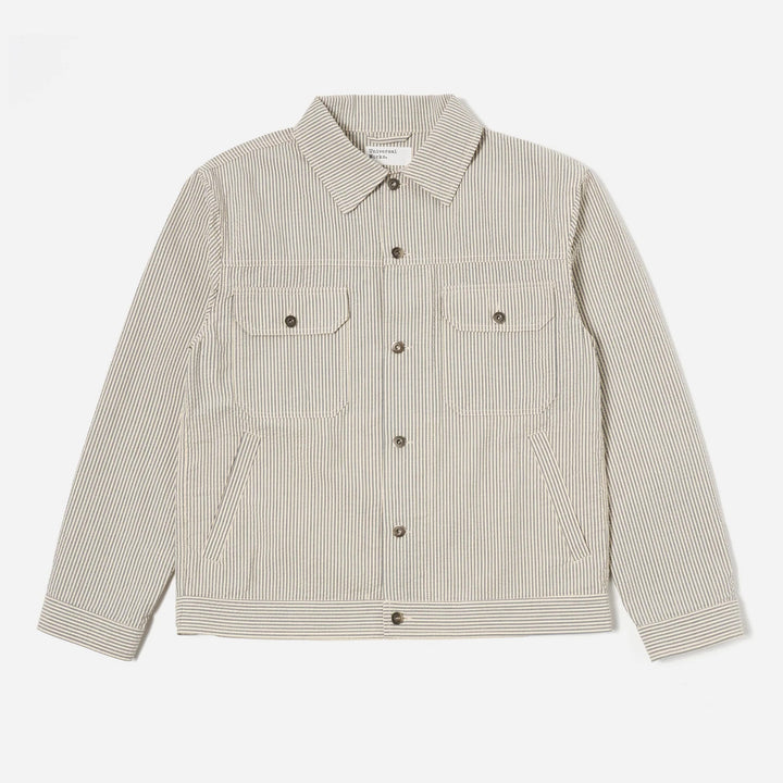 SALE - Trucker Jacket in Gray Derby Stripe
