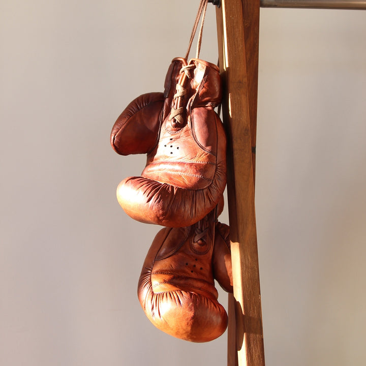 Vintage Leather Boxing Gloves 1920 in Cognac